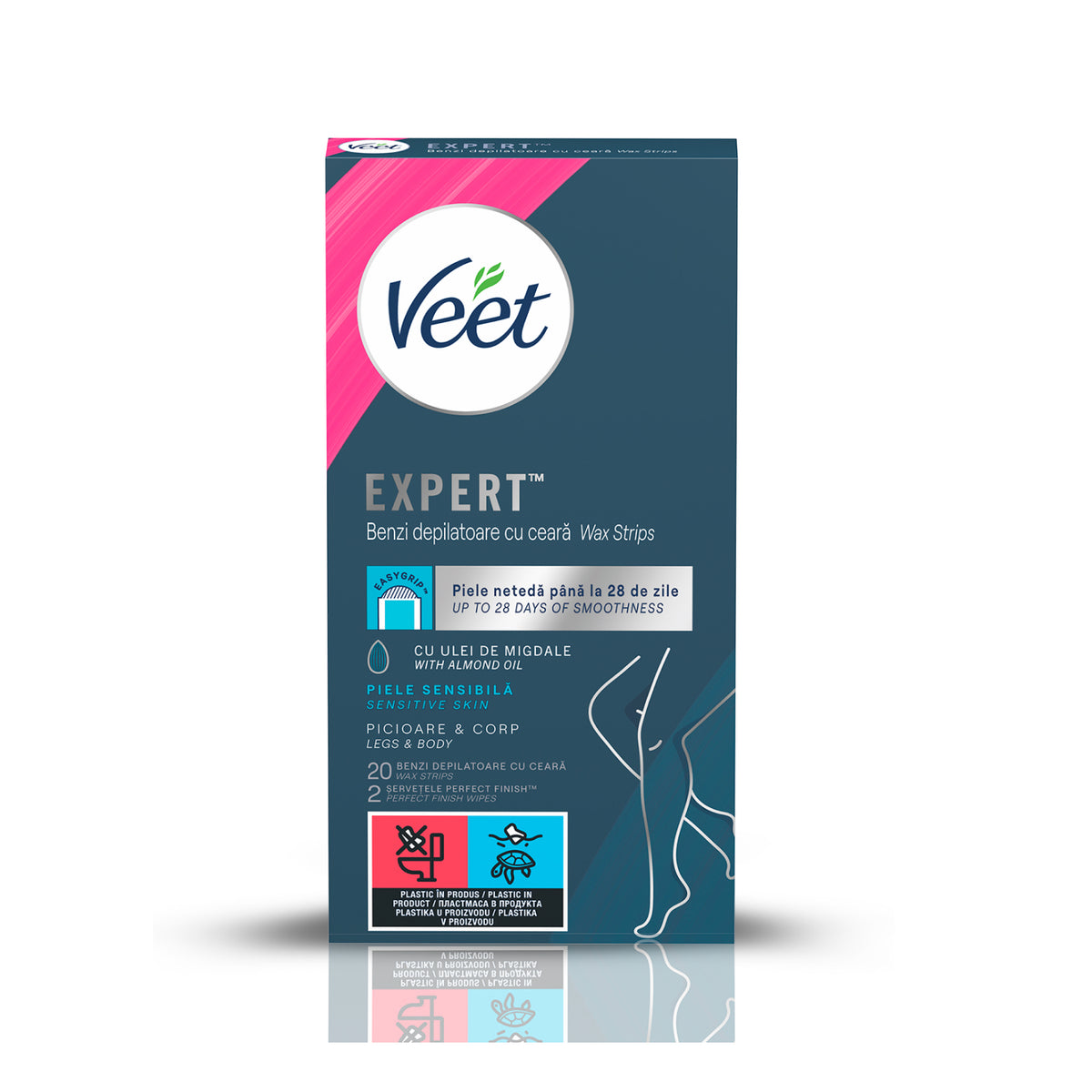 Benzi de ceară rece Veet Expert cu ulei de migdale, picioare și corp, 20 benzi