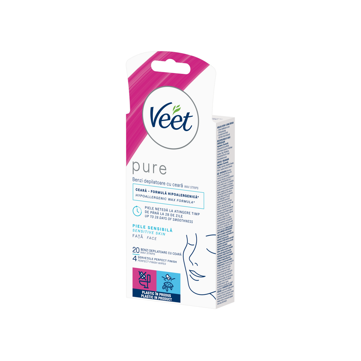 Benzi de ceară rece Veet Pure pentru față, 20 benzi – imagine 2