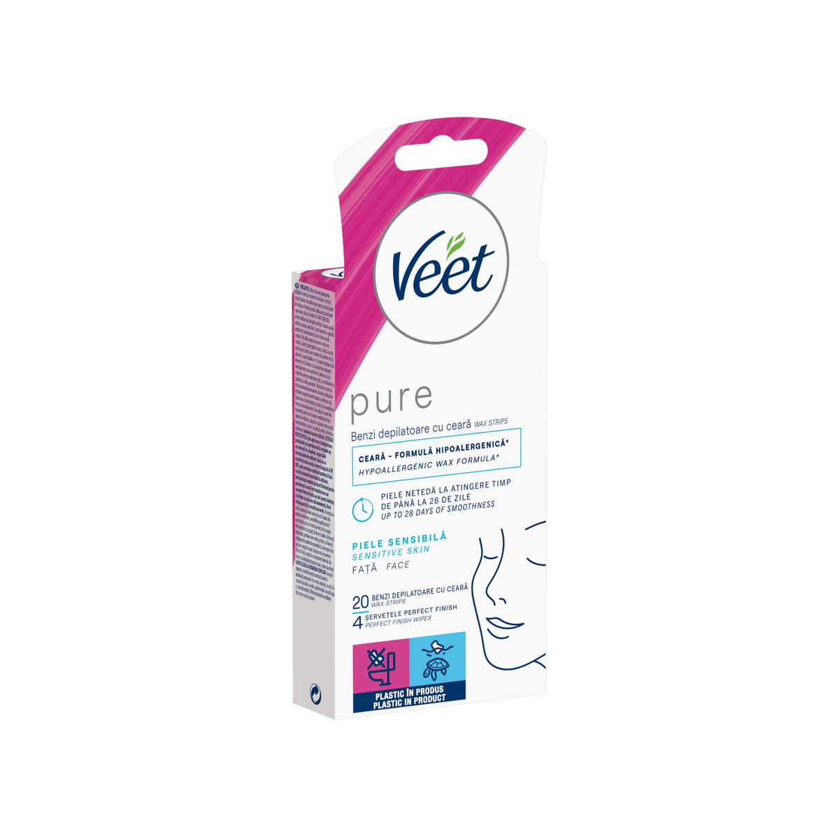 Benzi de ceară rece Veet Pure pentru față, 20 benzi – imagine 3