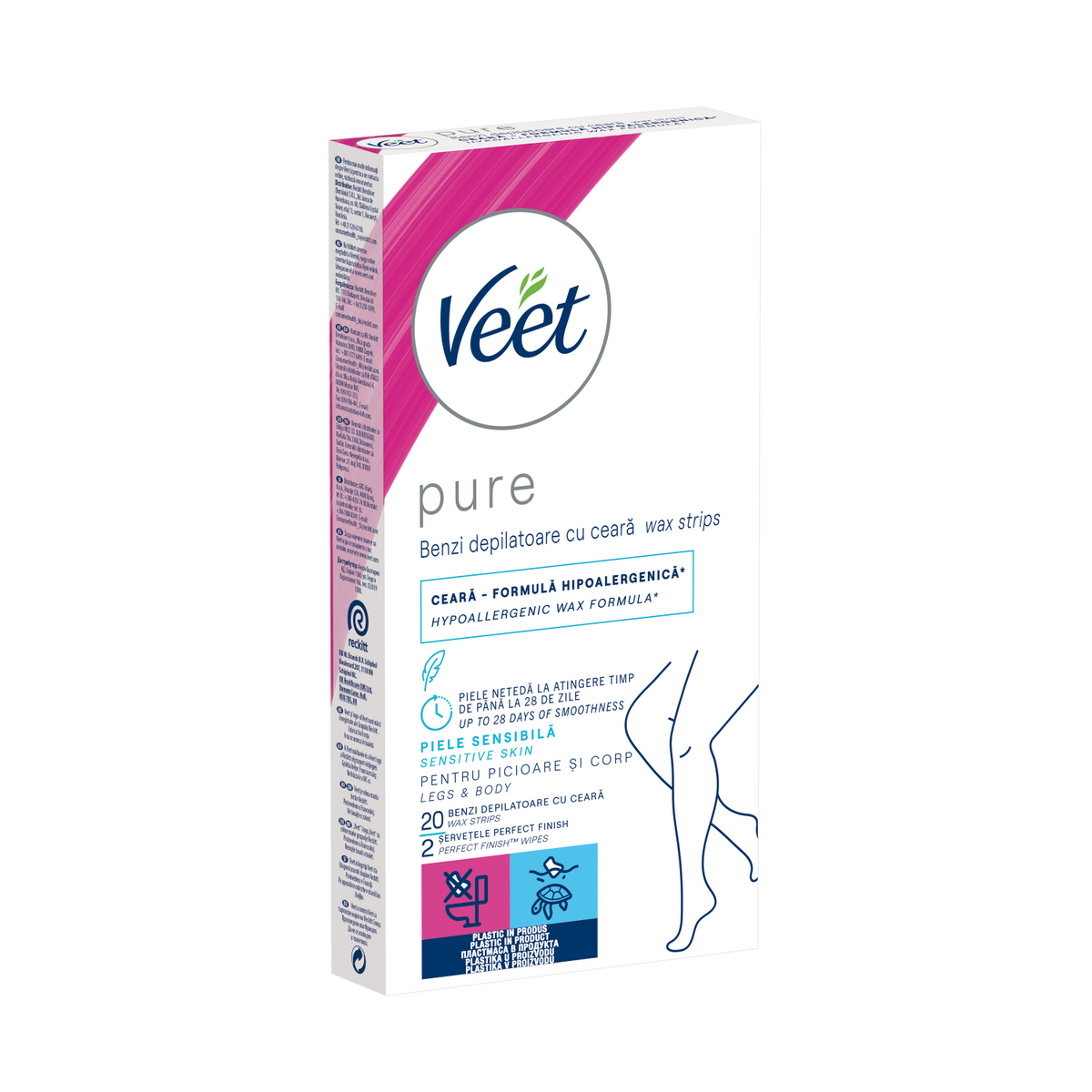 Benzi de ceară rece Veet Pure pentru picioare și corp, 20 benzi – imagine 2