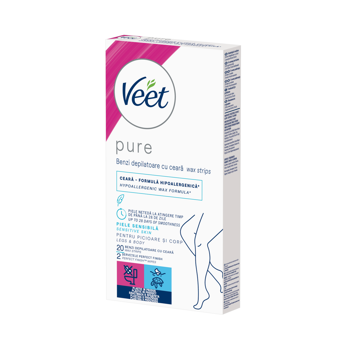 Benzi de ceară rece Veet Pure pentru picioare și corp, 20 benzi – imagine 3