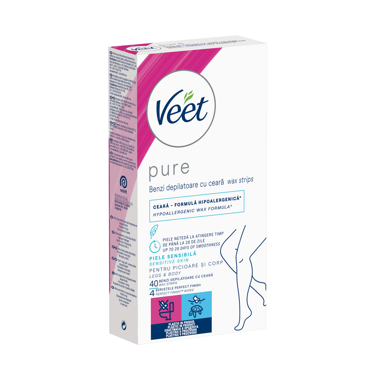 Benzi de ceară rece Veet Pure pentru piele sensibilă, picioare și corp, 40 benzi – imagine 2