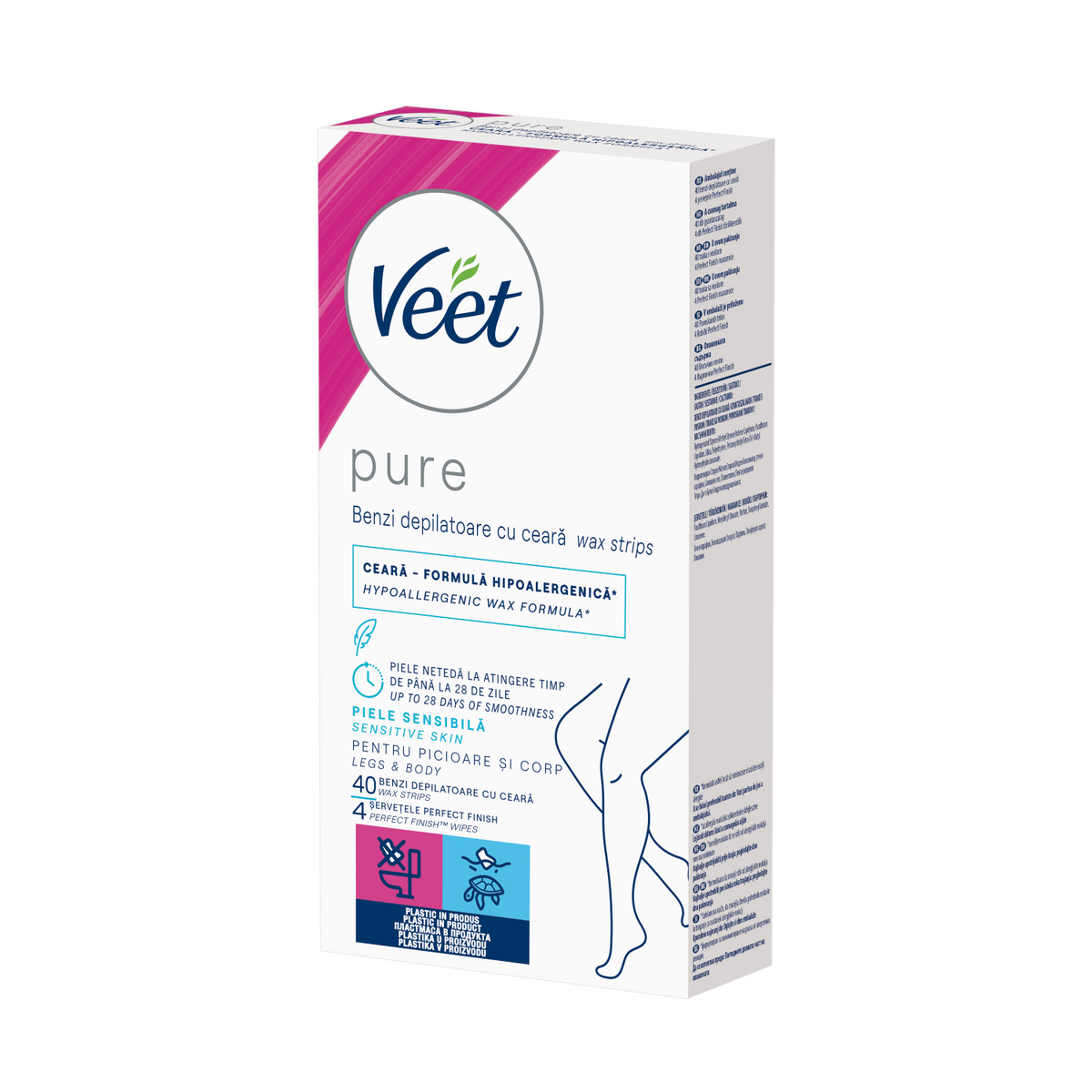 Benzi de ceară rece Veet Pure pentru piele sensibilă, picioare și corp, 40 benzi – imagine 3
