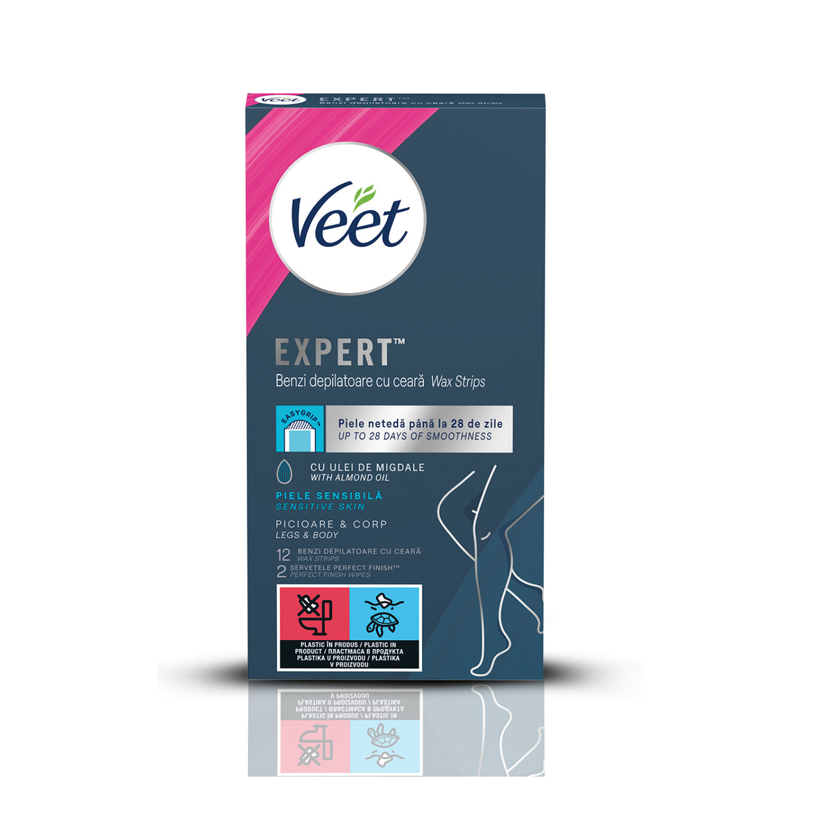 Benzi de ceară rece Veet Expert cu ulei de migdale, picioare și corp, 12 benzi
