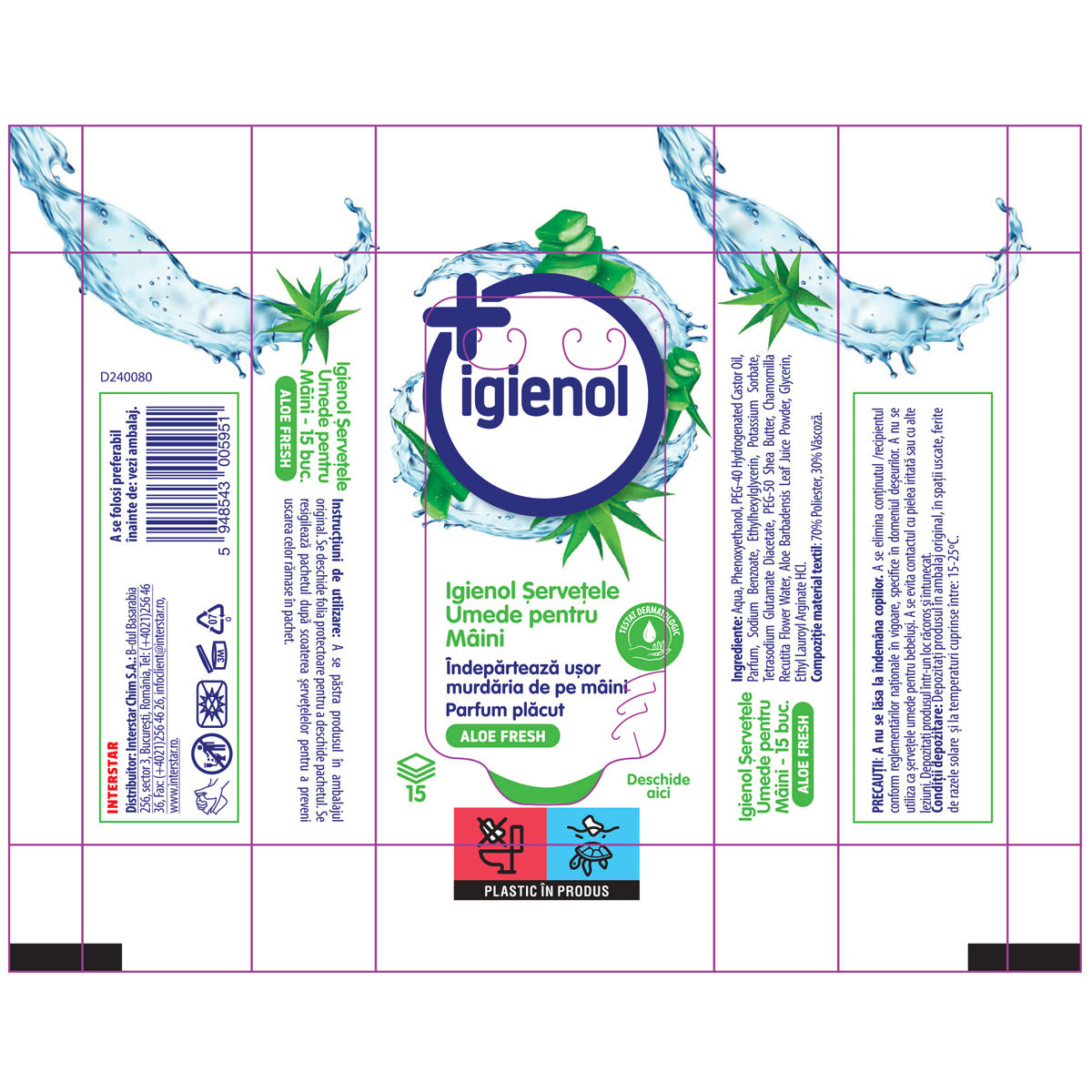 Șervețele umede pentru mâini Igienol cu aloe vera, 15 bucăți – imagine 2