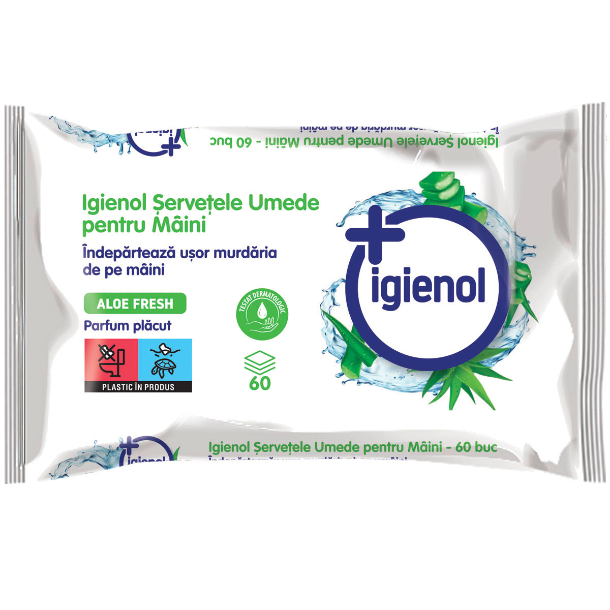 Șervețele umede pentru mâini Igienol cu aloe vera, 60 bucăți