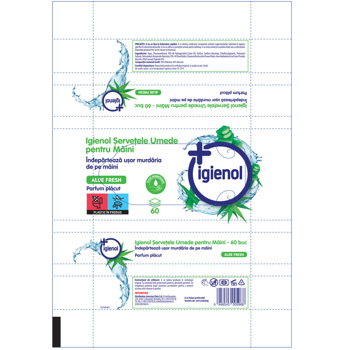 Șervețele umede pentru mâini Igienol cu aloe vera, 60 bucăți – imagine 2