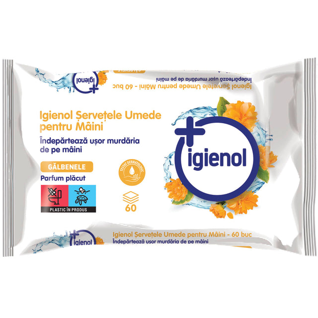 Șervețele umede pentru mâini Igienol cu gălbenele, 60 bucăți