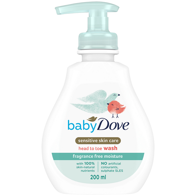 Loțiune de spălare hipoalergenică Baby Dove pentru păr și piele, 200 ml