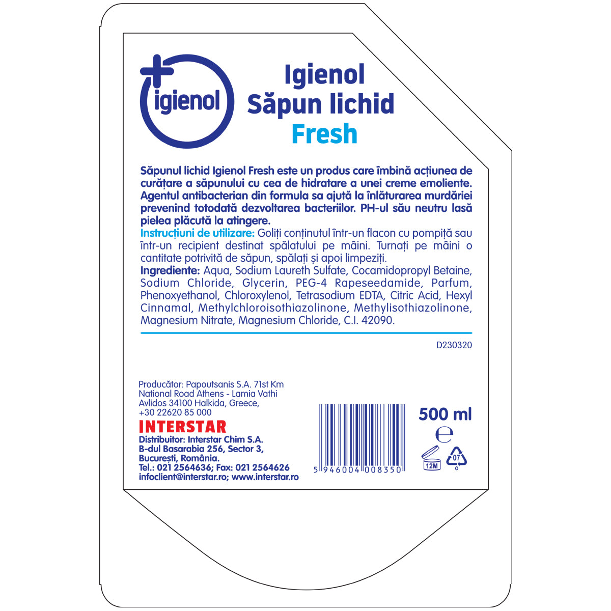 Rezervă săpun lichid antibacterian Igienol Fresh, 500 ml – imagine 2